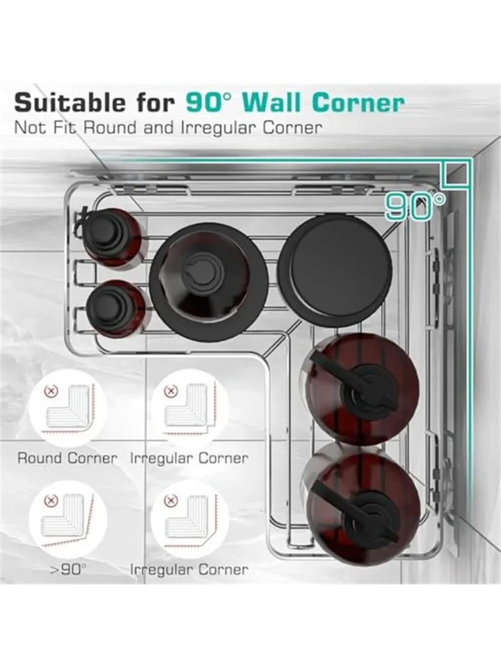 Corner Adhesive Shower Caddy, with Soap Holder and 12 Hooks, Rustproof Organizer